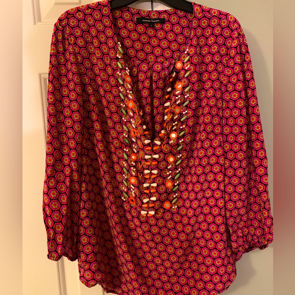 Nanette Lepore Silk Beaded Tunic Blouse